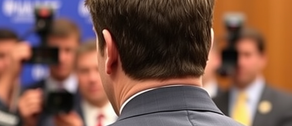 KEVIN WARSH ADDRESSING IN A PRESS CONFERENCE BUT THE CAMERA ANGLE IS FROM FROM THE BACK